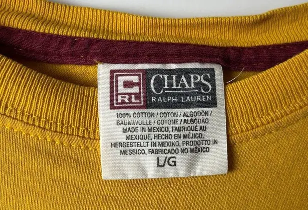 CHAPS Vintage  Ralph Lauren T Shirt Yellow Large L Patch Graphic Tee 100% Cotton