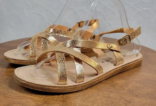 Mariella Womens Sandals 6.5 Rose Gold Open Toe Strappy Slingback Buckle Flats