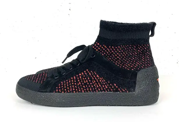Ash Womens Ninja Sock Trainers Cashmere Tweed Knit Red Black Suede Trim Size 40