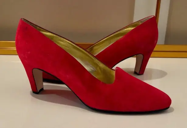 ESCADA Womens Red Suede Vintage Heels Sz 9.5