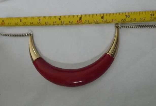 The Bar Vintage Gold Tone Red Statement Bib Necklace Enamel Minimalist Art Deco Mod