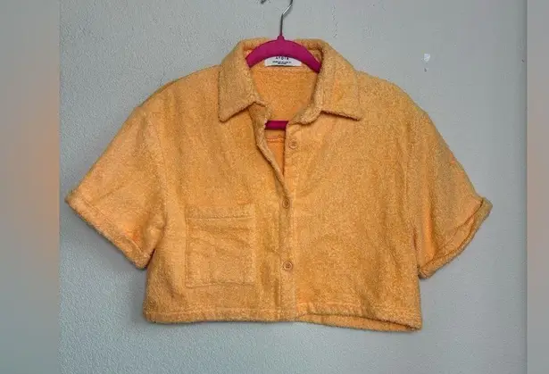 Atoir AUS The Santorini Mango Orange Terry Cloth Cropped Button Down Top S