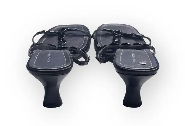 Bandolino new 𒀭 T Strap Kitten Heels Mules Sandals 𒀭 Black Leather 𒀭 10M 𒀭 SJP