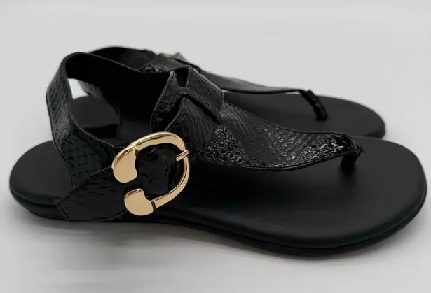 Aerosoles Isa Comfort Casual Flat Thong Sandals Black Snake Faux Leather NWOB 7