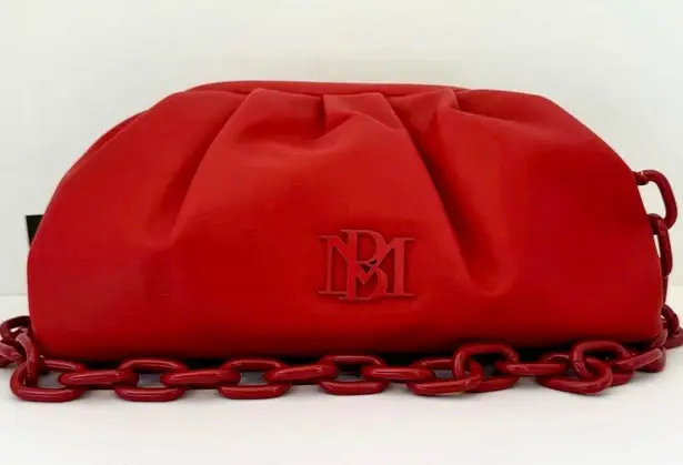 Badgley Mischka New Vegan Ruched Convertible Clutch with removable chain; Red