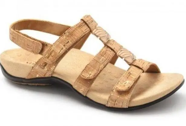 Vionic Sandals Amber Sandal Adjustable in Gold Cork w/ Beads Size 6 EUC