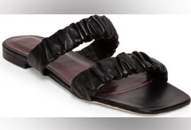 Staud Maya Ruched Leather Slides Size 40 Slip Ons Square Toe Black