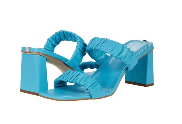 Guess Aindrea Women’s Turquoise Leather Shirred Heel Sandals Sz 7.5