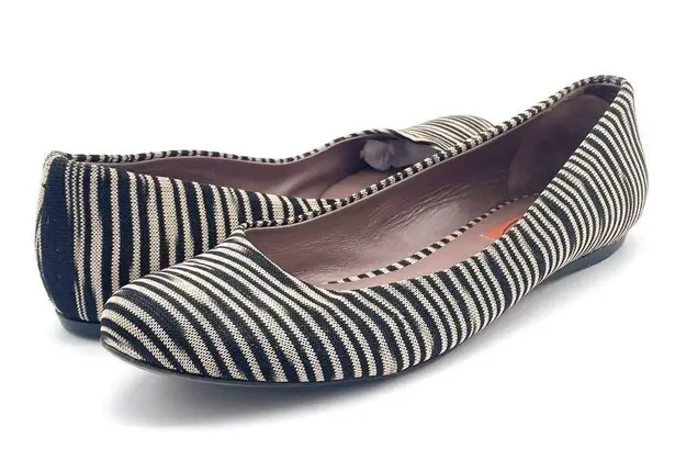 Missoni Ballet Flats Striped Fabric Black Tan Ballerina Flat Size 38.5 | US 8.5