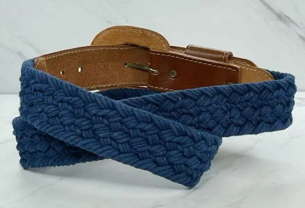 Vintage Blue  Braided Woven Belt with Brown Trim Size Small S Womens