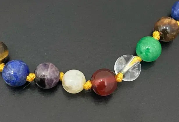 Handmade Multicolored Chakra Mala Beads Knotted Agate Stone Beads 18” Necklace Green