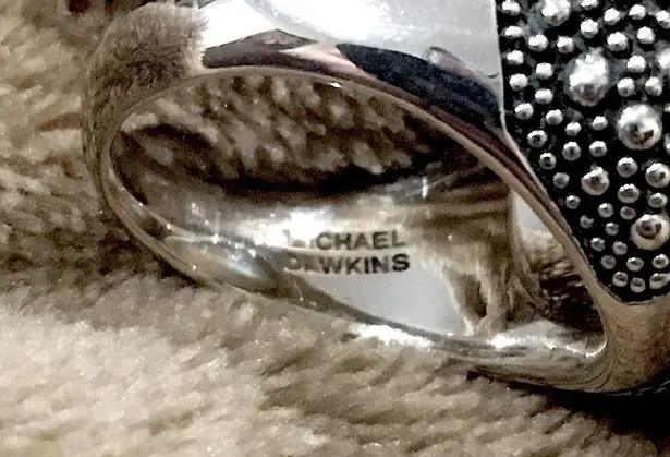 MICHAEL DAWKINS Starry Night Sterling Silver Mother of Pearl Doublet Ring Sz 10