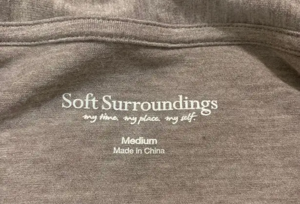 Soft Surroundings Beige Rolled Collar V-Neck Long Sleeve Soft Stretchy Blouse