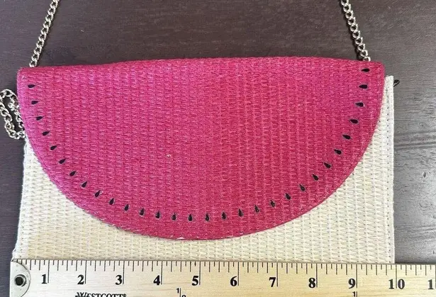 Escada Sorbetto Rosso Watermelon Straw Rattan Chain Crossbody Shoulder Bag Pink