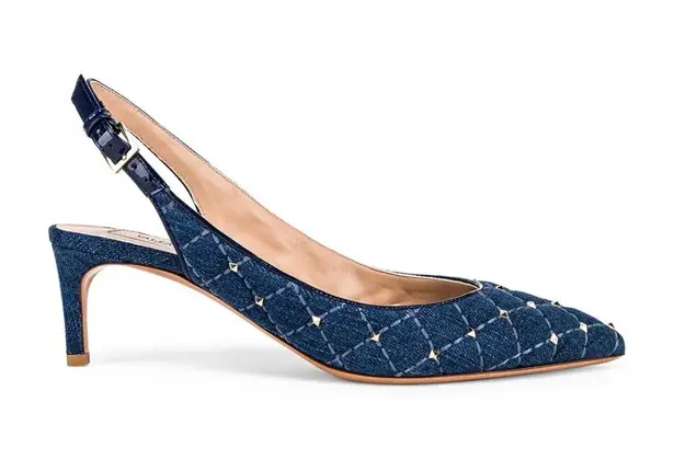 Valentino Garavani Valentino Rockstud quilted denim slingback pumps size IT 39 US 9