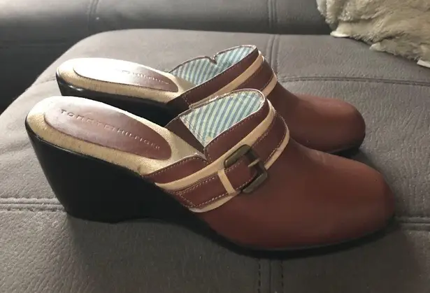 Tommy Hilfiger  Brown Rust Leather Mules S7.5