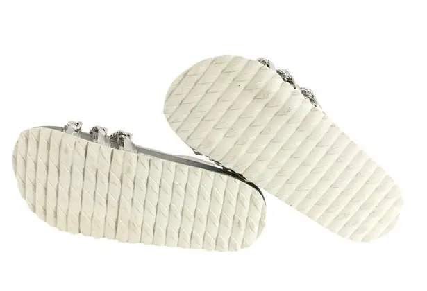Liliana Womens Slide Sandals Chain Details Slip On Silver Size 6