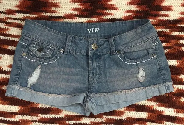 Y2K 2000s Grunge Micro Mini Baddie Hot Pants Low Rise Jeans Denim Booty Short Shorts #goth #whimsigoth bimbo subversive #acubi #gorpcore cyber #punk biker whimsygoth mcbling Size 5/6 - Image 1