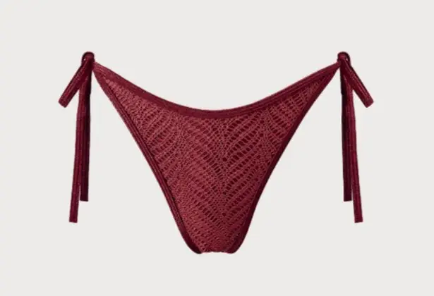 BERLOOK Burgundy Crochet Halter Triangle TOP AND Burgundy Crochet Tie Bottom 52 Red Size XS