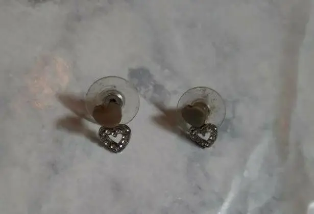 Heart Stud Earrings Shiny Clear Stones Double Heart Cute Sparkle