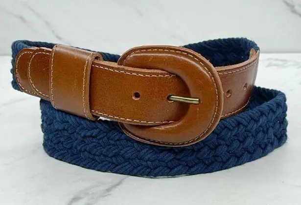 Vintage Blue  Braided Woven Belt with Brown Trim Size Small S Womens