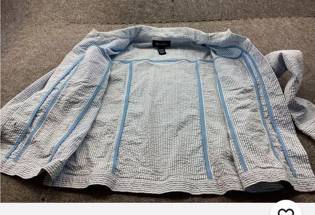 QVC Denim & Co. Light Blue & White Striped Seersucker Jacket | Women’s Sz XL