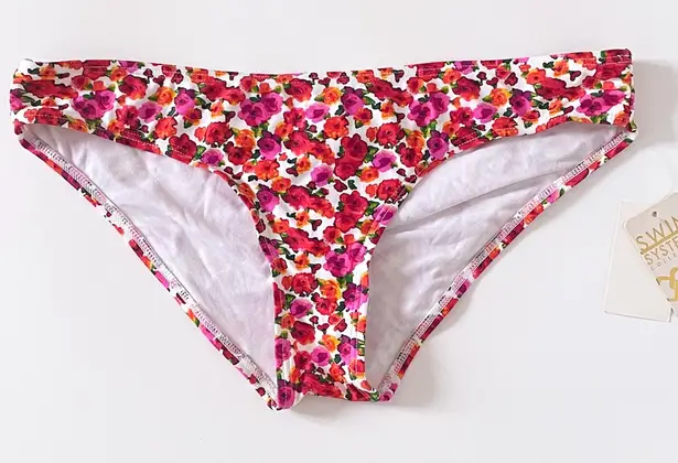 Swim Systems Tri Cinch Hipster Bikini Bottom NWT XL Roses Floral Pink Red Yellow