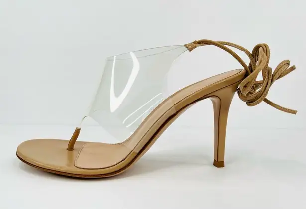 Gianvito Rossi Plexi PVC Leather Thong Heel Wraparound Sandals Size EU 36.5