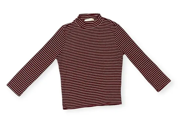 Gaze Maroon White Stripe Mock Neck Long Sleeve Top Retro Grunge Size Small Red