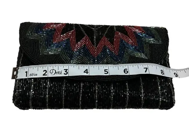 Vintage ADG Beaded Chevron Clutch – 80s/90s Rainbow Glam Black