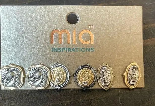 Boutique Two Tone Set of 3 Pairs of Horse Equestrian Theme Stud Earrings