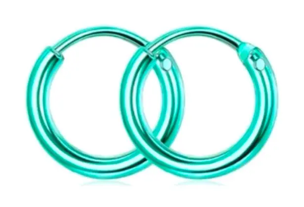8mm Turquoise Huggie Hoop Earrings Stainless Steel Green