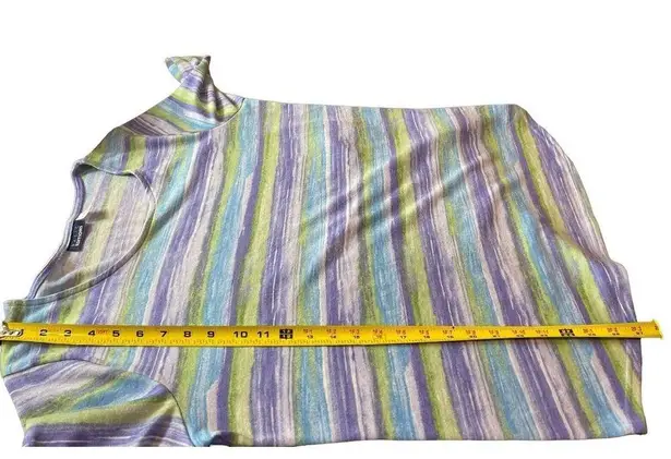 basic editions Striped Stretch Knit Feel 3/4 Roll Tab Sleeve Spring Summer Top L