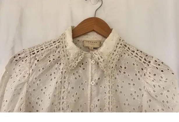 Sézane SEZANE Cara Shirt Cream Women’s Size 36 US 4 Eyelet Floral Puff Sleeve Button Up