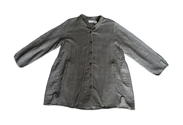 Soft Surroundings women’s L button down tunic embroidered top flowy gray cotton