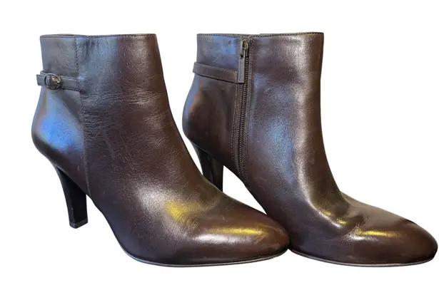 Brooks Brothers Womens Brown Leather Pointed Ankle Boot Heel Buckle Size 7 Zip
