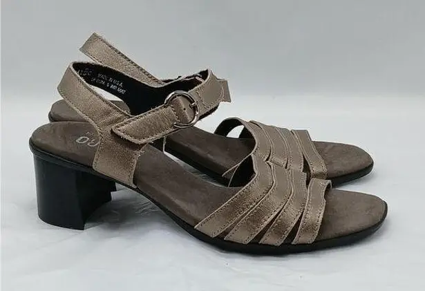Munro Hallie Strappy Sandal Womens 6M Taupe . Metallic Leather Block Heel Shoes