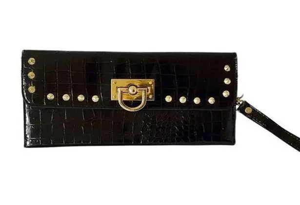 Faux Crock Leather Clutch Gold