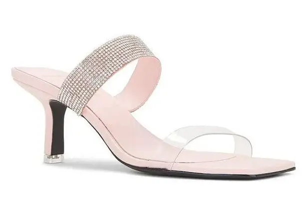 Black Suede Studio Cali SILVER Glitter Slide Sandal Womens Size 38.5