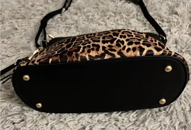 Stylish Black and Brown Crossbody Bag with Animal Print