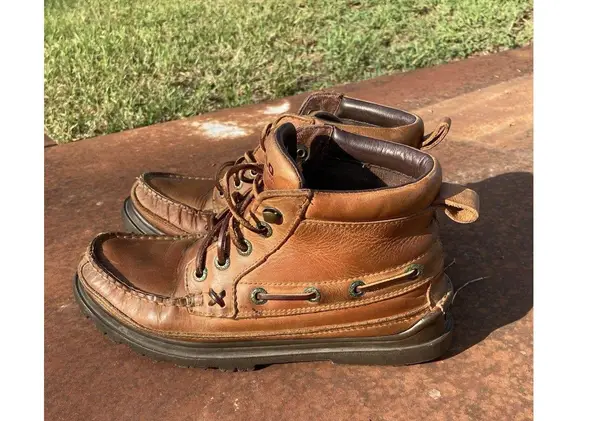 Polo Ralph Lauren Sz 8 B Ortero Hiking Mid Boots Tan Leather Womens WF4362 Brown