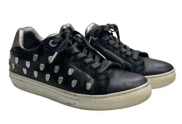 Zadig & Voltaire Zv1747 Skull Sneakers Women’s Size 6 Black Leather Studded Shoe