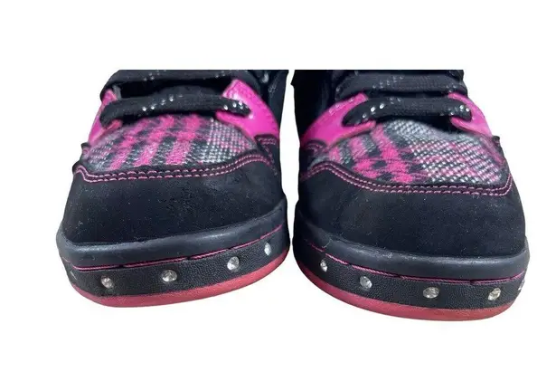 Q Factor Y2K 90s Rave Black Pink Plaid Front High Top Jewel Skater Sneakers 6