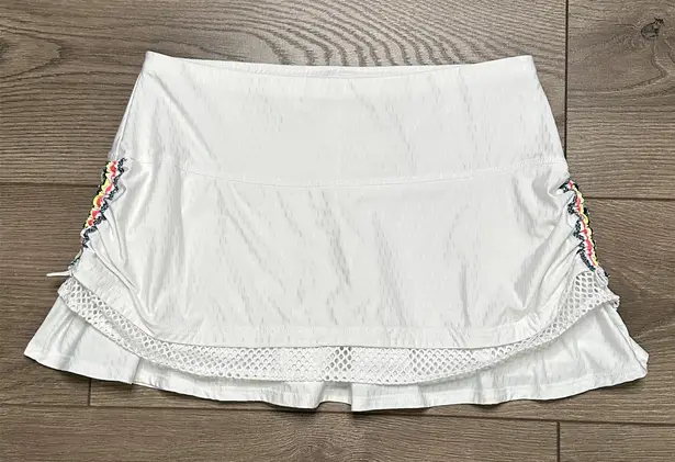 Lucky in Love Retro Revival Band Shock Wave Ruched Tier Tennis Skirt Skort Small White