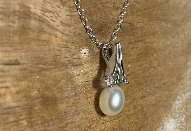 Pearl & CZ Silver Tone Necklace