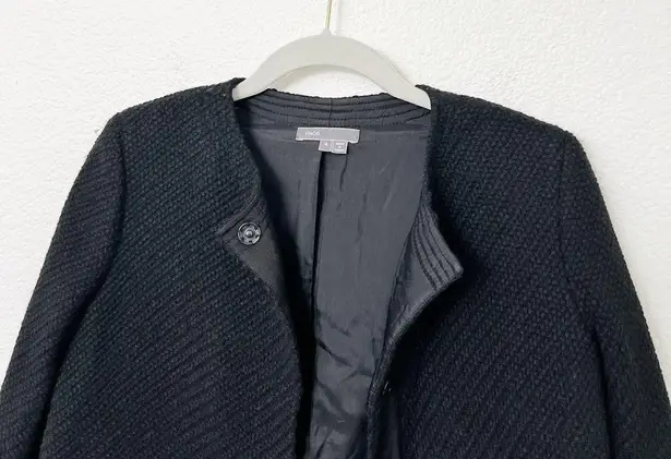 Vince  Size 4 Black Wool Blend Tweed Knit Textured Collarless Jacket Jackie O