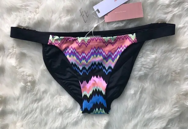 PilyQ Rainbow Low Rise Bikini Bottom Adjustable Waist Black Pink Green Small New