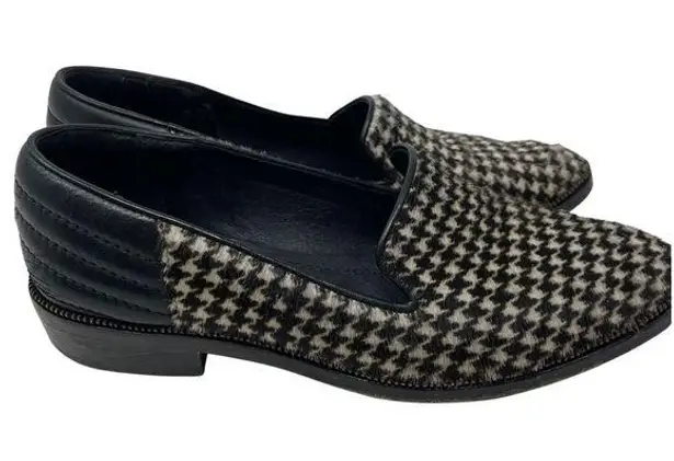 The Kooples houndstooth pony hair black leather loafers sz 37 6
