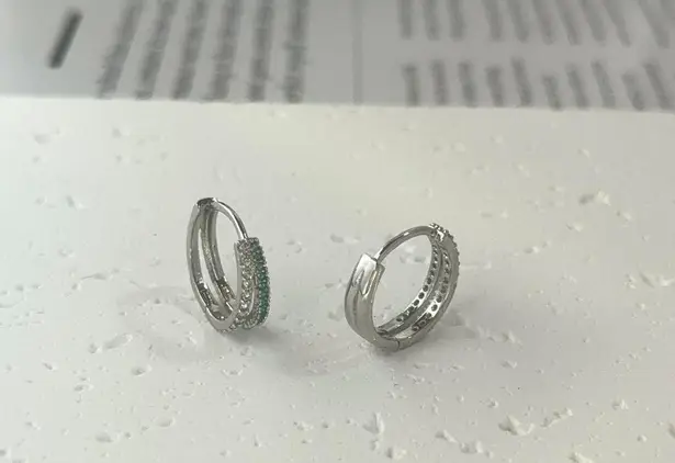 925 Silver Plated Double Rows CZ Cubic Zirconia Hoop Earrings for Men Women,Hip Hop Unisex Earrings