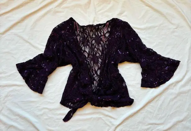 Beautiful purple plum silver sequin floral lace wrap top / cardigan Size undefined